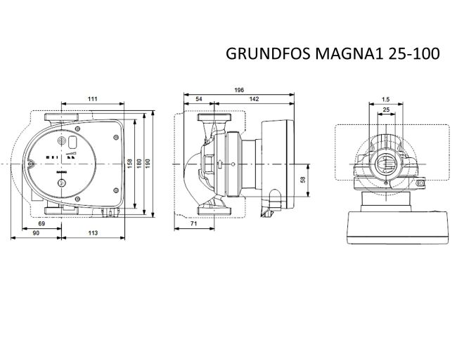 Регульований циркуляційний насос GRUNDFOS MAGNA1 25-100 180 99221214 замовити в «Клімат Технології» Київ Україна