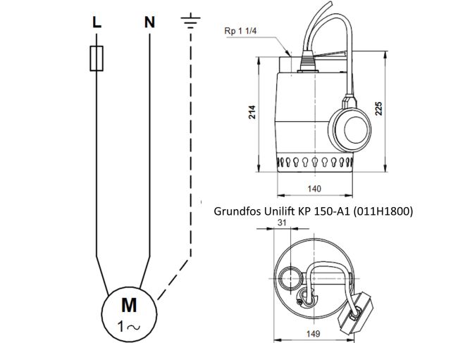 Насос для дренажа Grundfos Unilift KP 150-A-1 кабель 10 м 011H1800 заказать в «Климат Технологии» Киев Украина