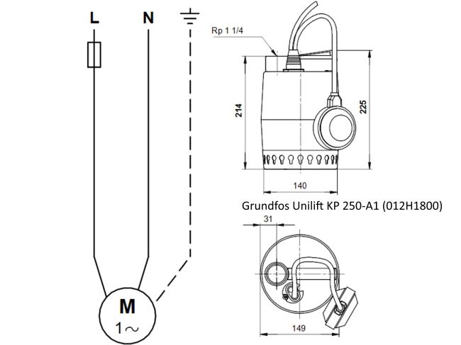 Насос для дренажу Grundfos Unilift KP 250-A-1 кабель 10 м 012H1800 замовити в «Клімат Технології» Київ Україна