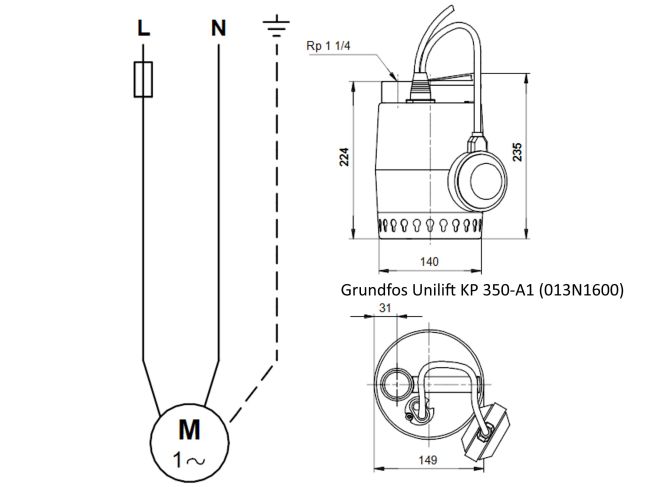 Насос для дренажа Grundfos Unilift KP 350-A-1 кабель 5 м 013H1600 заказать в «Климат Технологии» Киев Украина