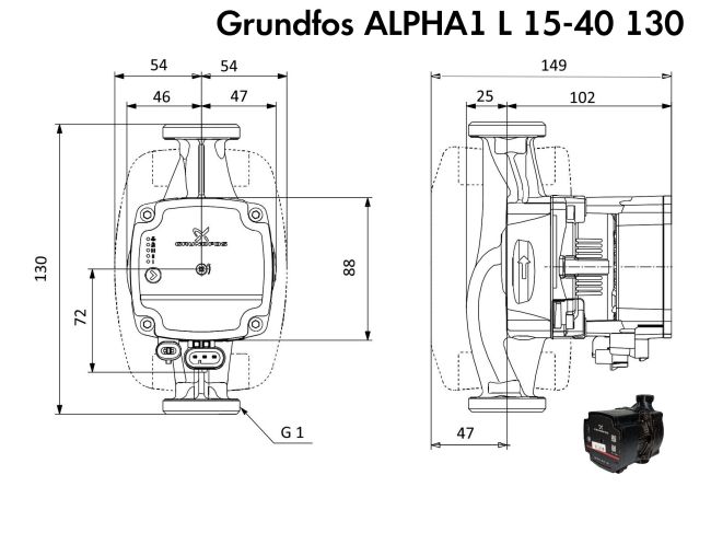 Насос циркуляційний Grundfos ALPHA1 L 15-40 130 (99160550) замовити в «Клімат Технології» Київ Україна