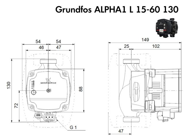 Насос циркуляційний Grundfos ALPHA1 L 15-60 130 (99160574) замовити в «Клімат Технології» Київ Україна