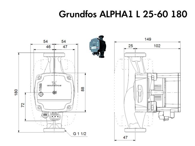 Насос циркуляційний Grundfos ALPHA1 L 25-60 180 (99160584) замовити в «Клімат Технології» Київ Україна