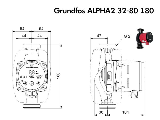 Циркуляционный насос Grundfos ALPHA2 32-80 180 99411263 заказать в «Климат Технологии» Киев Украина