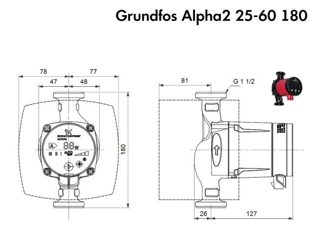 Циркуляционный насос Grundfos Alpha2 25-60 180 99411175 заказать в «Климат Технологии» Киев Украина