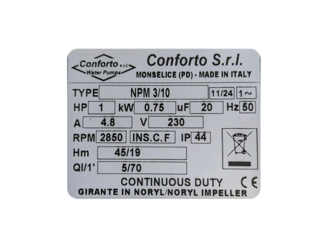 Насос самовсмоктуючий поверхневий Conforto NPM 3/10 замовити в «Клімат Технології» Київ Україна
