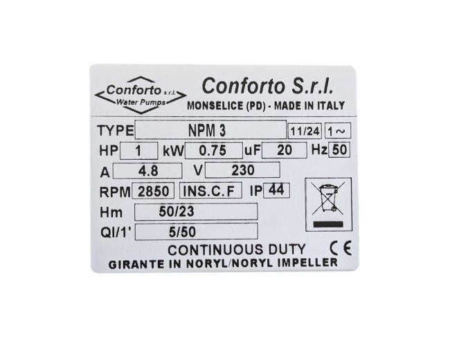 Насос самовсмоктуючий поверхневий Conforto NPM 3 замовити в «Клімат Технології» Київ Україна