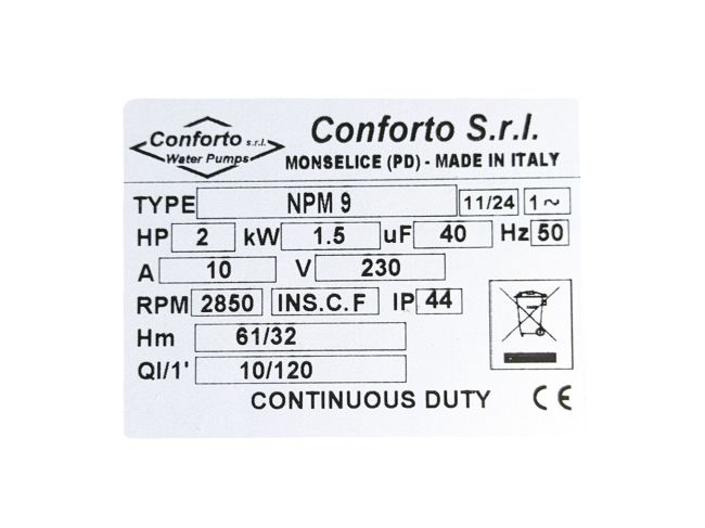 Насос самовсмоктуючий поверхневий Conforto NPM 9 замовити в «Клімат Технології» Київ Україна