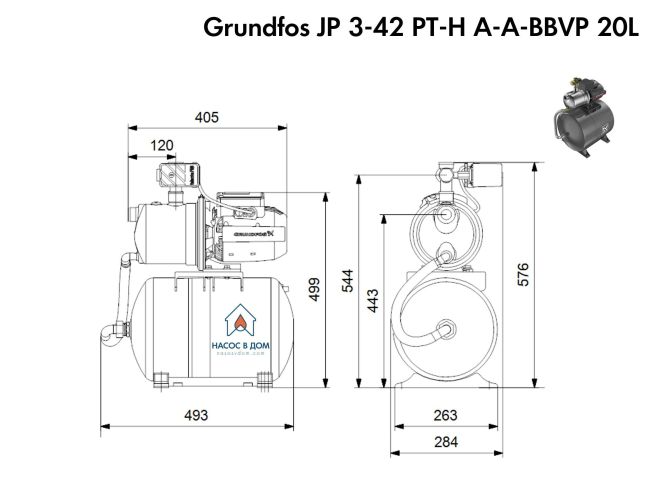 Насосная станция Grundfos JP 3-42 PT-H A-A-BBVP 20L (99463874) заказать в «Климат Технологии» Киев Украина