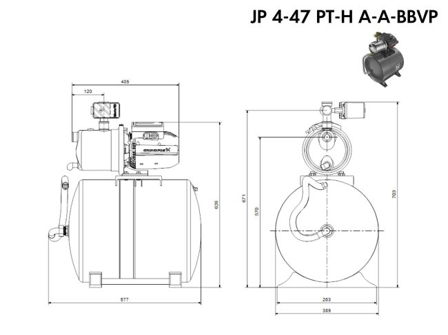 Насосная станция Grundfos JP 4-47 PT-H A-A-BBVP 60L (99594664) заказать в «Климат Технологии» Киев Украина