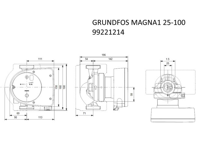 Регульований циркуляційний насос GRUNDFOS MAGNA1 25-100 180 99221214 замовити в «Клімат Технології» Київ Україна
