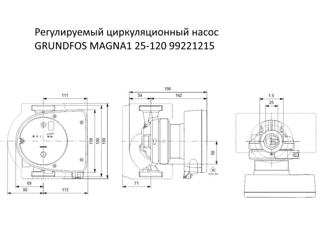 Регулируемый циркуляционный насос GRUNDFOS MAGNA1 25-120 180 99221215 заказать в «Климат Технологии» Киев Украина