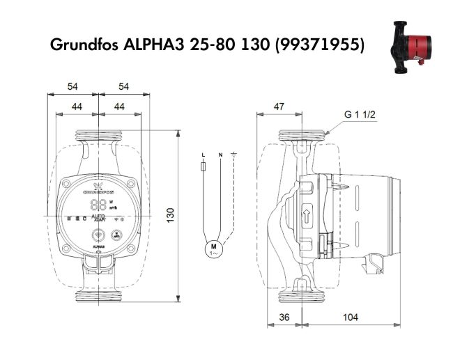 Насос циркуляционный Grundfos ALPHA3 25-80 130 (99371955) заказать в «Климат Технологии» Киев Украина