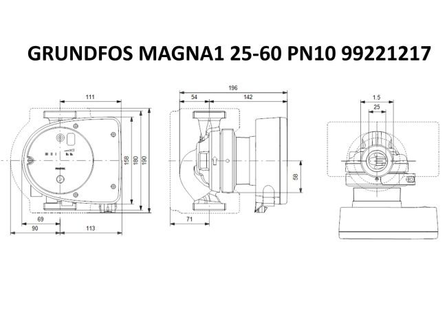 Регулируемый циркуляционный насос GRUNDFOS MAGNA1 25-60 180 99221217 заказать в «Климат Технологии» Киев Украина