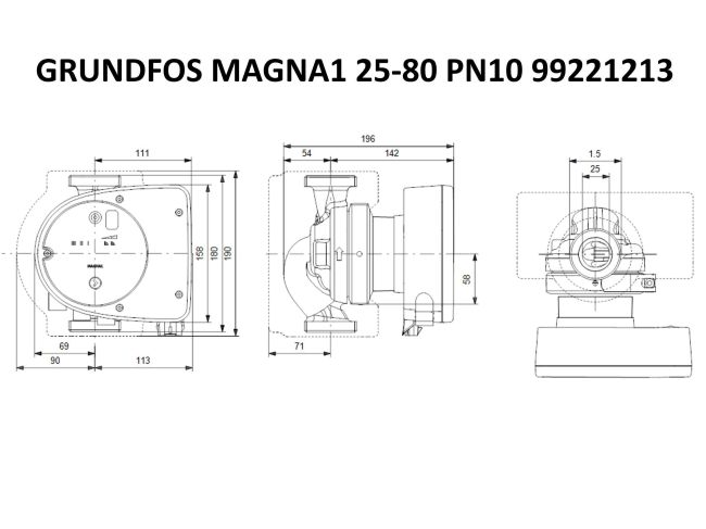 Регулируемый циркуляционный насос GRUNDFOS MAGNA1 25-80 180 99221213 заказать в «Климат Технологии» Киев Украина