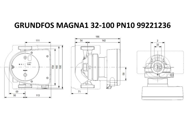 Регулируемый циркуляционный насос GRUNDFOS MAGNA1 32-100 180 99221236 заказать в «Климат Технологии» Киев Украина