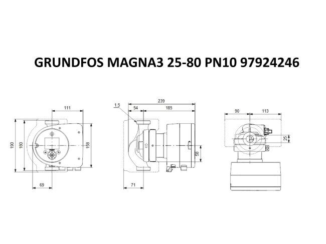 Регульований циркуляційний насос GRUNDFOS MAGNA3 25-80 180 PN10 97924246 замовити в «Клімат Технології» Київ Україна