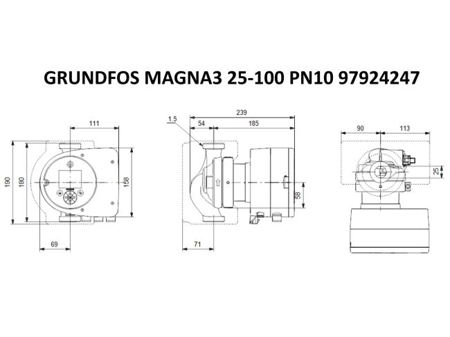 Регульований циркуляційний насос GRUNDFOS MAGNA3 25-100 180 PN10 97924247 замовити в «Клімат Технології» Київ Україна