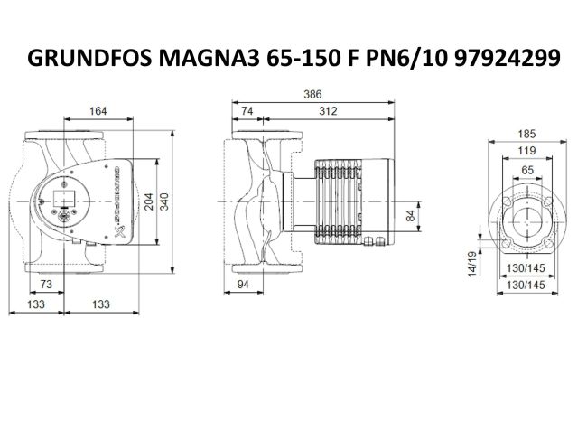 Регулируемый циркуляционный насос GRUNDFOS MAGNA3 65-150 F 340 97924299 заказать в «Климат Технологии» Киев Украина