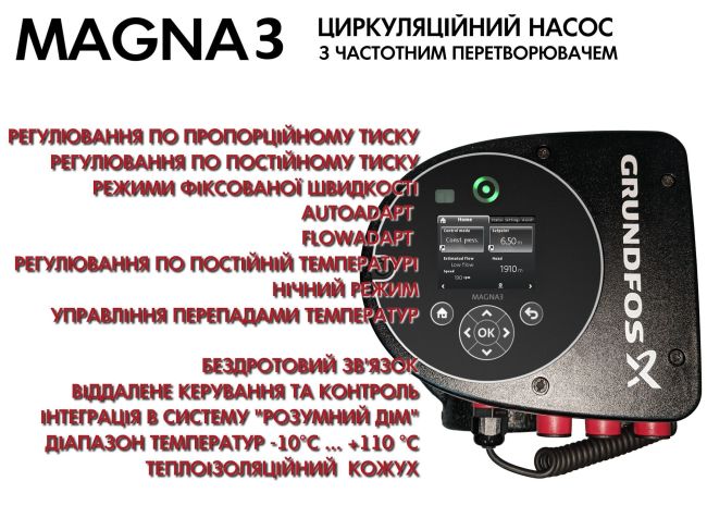 Регульований циркуляційний насос GRUNDFOS MAGNA3 25-60 180 PN10 97924245 замовити в «Клімат Технології» Київ Україна