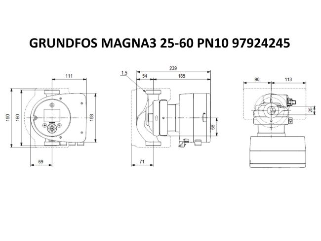 Регульований циркуляційний насос GRUNDFOS MAGNA3 25-60 180 PN10 97924245 замовити в «Клімат Технології» Київ Україна