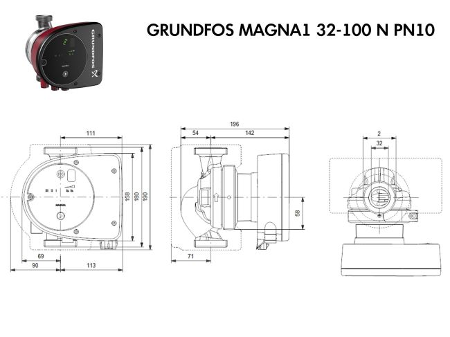 Регулируемый циркуляционный насос GRUNDFOS MAGNA1 32-100 N 180 99221256 заказать в «Климат Технологии» Киев Украина