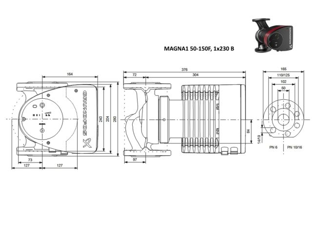 Регульований циркуляційний насос GRUNDFOS MAGNA1 50-150 F 280 99221337 замовити в «Клімат Технології» Київ Україна