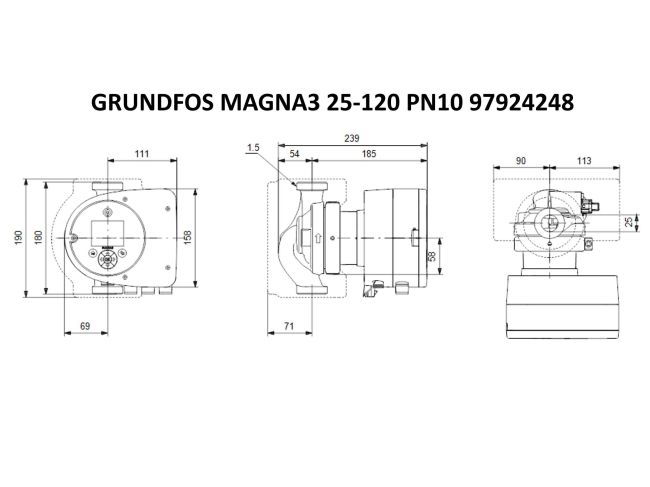 Регулируемый циркуляционный насос GRUNDFOS MAGNA3 25-120 180 PN16 97924253 заказать в «Климат Технологии» Киев Украина