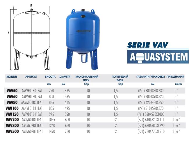 Гідроакумулятор Aquasystem VAV 150 замовити в «Клімат Технології» Київ Україна
