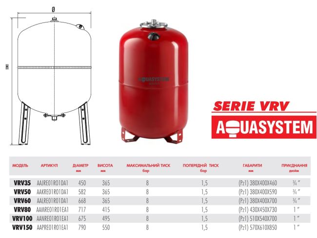 Бак расширительный для отопления Aquasystem VRV 50 с ножками заказать в «Климат Технологии» Киев Украина
