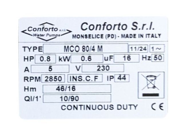 Багатоступінчастий самовсмоктуючий насос Conforto MCO 80/4 M замовити в «Клімат Технології» Київ Україна