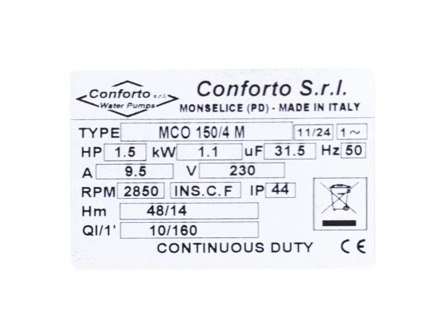 Многоступенчатый самовсасывающий насос Conforto MCO 150/4 M заказать в «Климат Технологии» Киев Украина