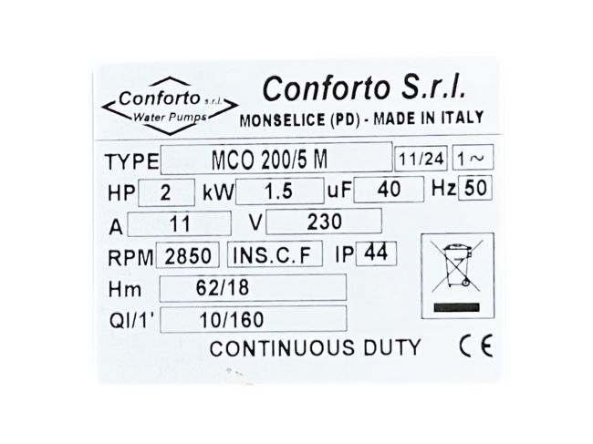 Многоступенчатый самовсасывающий насос Conforto MCO 200/5 M заказать в «Климат Технологии» Киев Украина