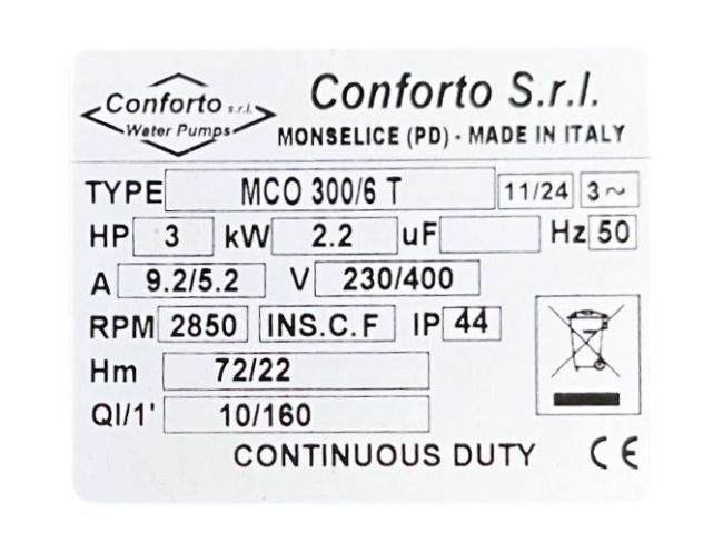 Многоступенчатый самовсасывающий насос Conforto MCO 300/6 T заказать в «Климат Технологии» Киев Украина