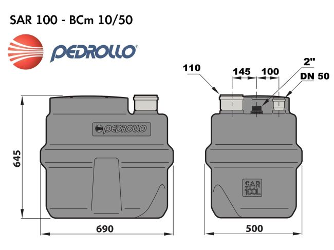 Канализационная насосная станция Pedrollo SAR 100 BCm 10/50 KSF10SGM81A0A1U заказать в «Климат Технологии» Киев Украина