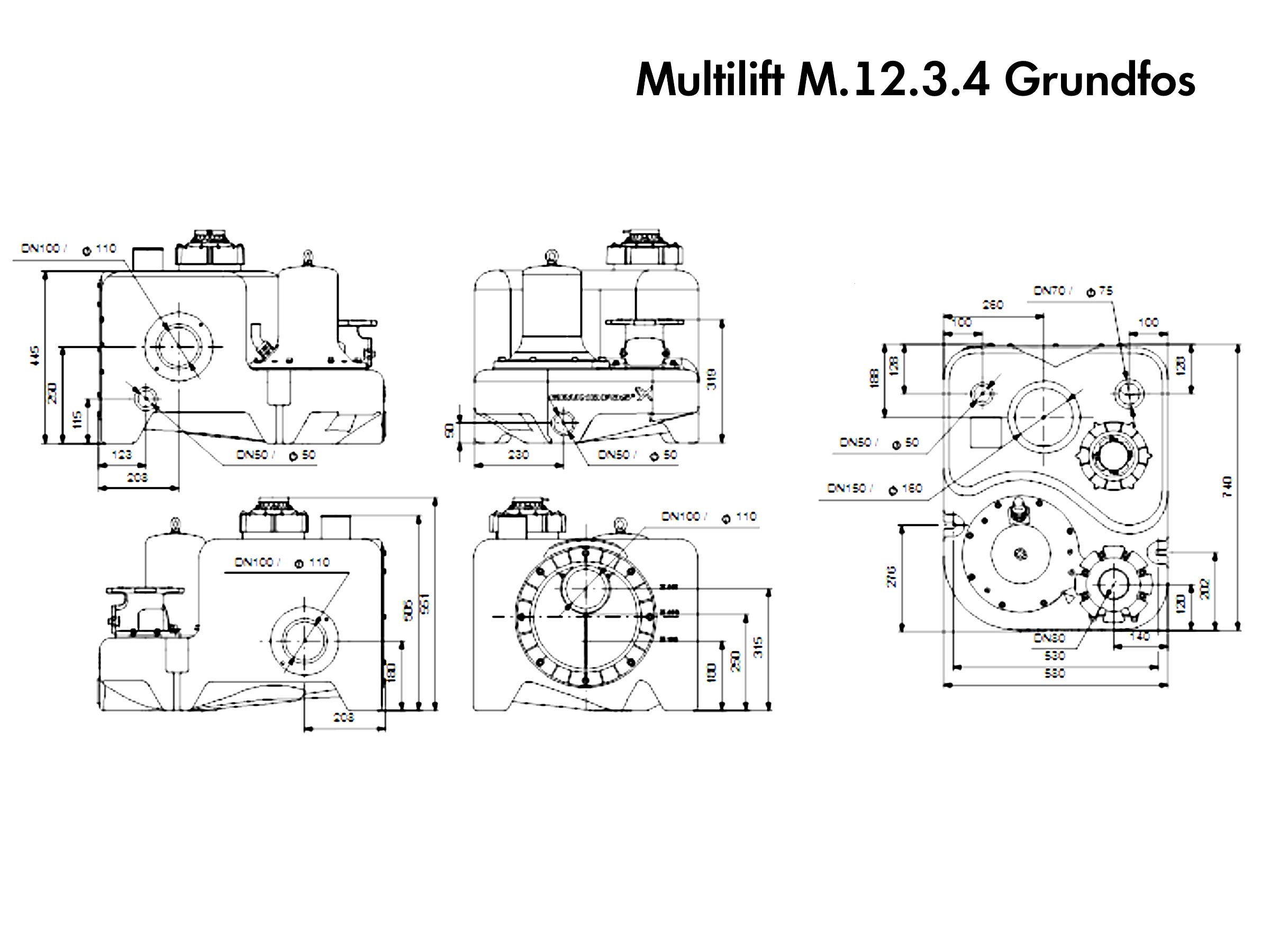  ГабаритнІ креслення Grundfos Multilift M.12.3.4 