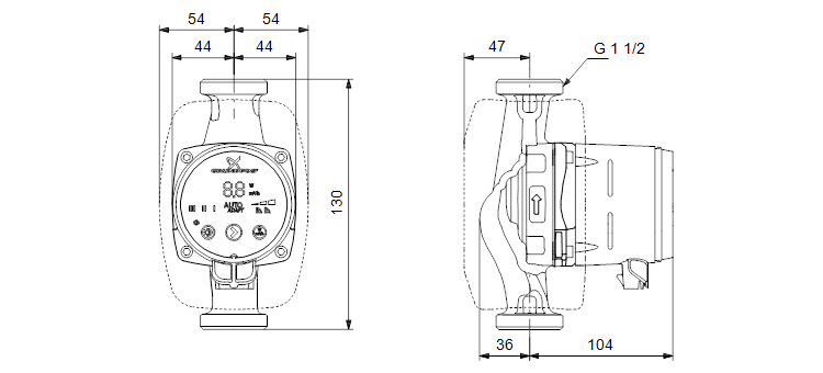  Габаритний креслення насоса Grundfos ALPHA2 25-40 130 