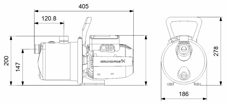 Габаритный чертеж насоса Grundfos JP 4-47 S-BBVP