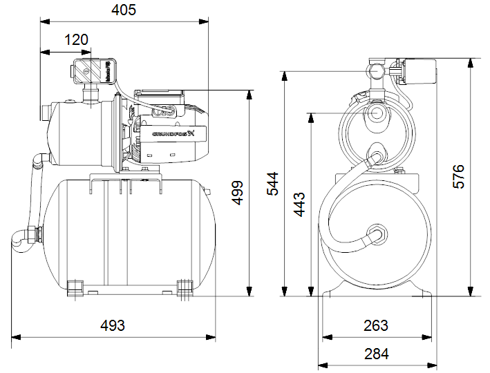 Габаритные размеры насосной станции Grundfos JP 4-47 S-BBVP