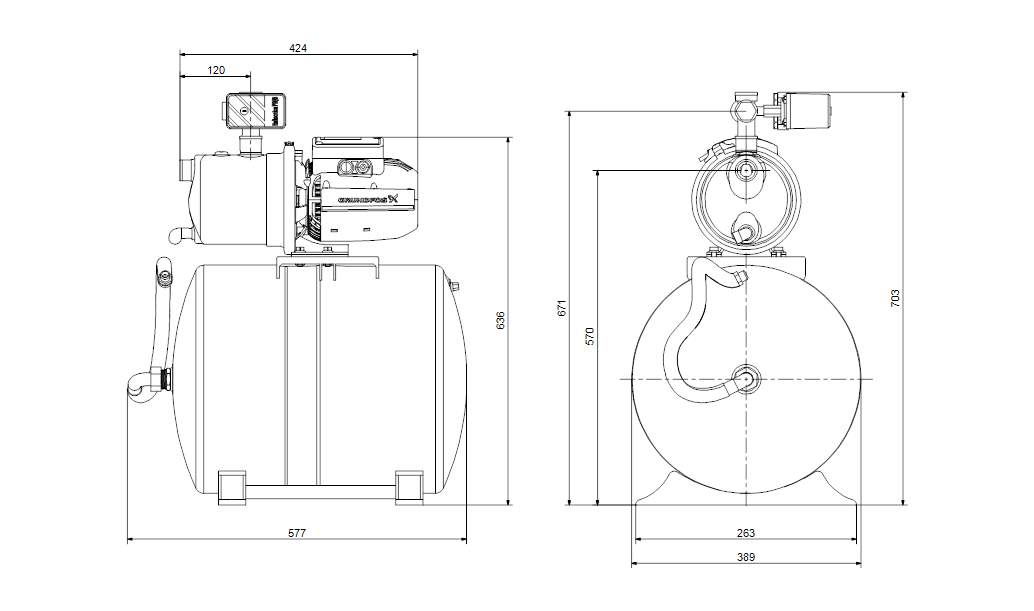 Габариты чертеж насосной станции Grundfos JP 5-48 S-BBVP