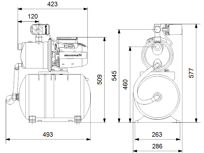  Габаритні креслення насосної станції Grundfos JP 5-48