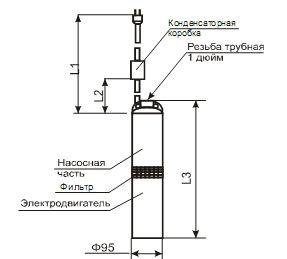 габариты насоса Водолей БЦПЭ 0,5-40